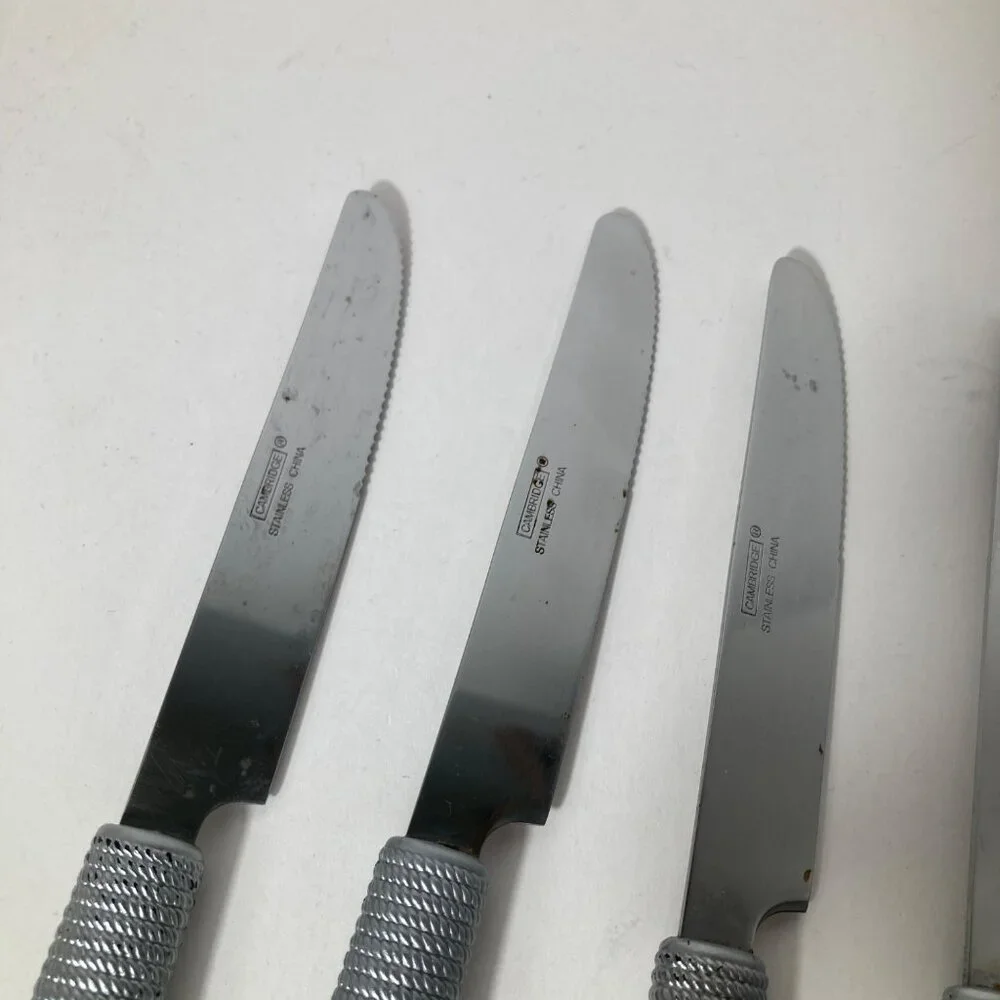 6 - Vintage Cambridge Dinner Knives Green Stainless‎ Flatware Plastic Handle 9